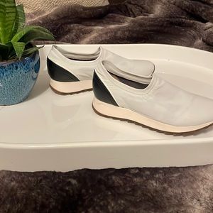 Aquatalia White Slip-On Sneakers with Black Heel